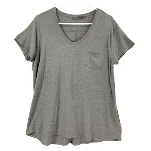 Prana Womens Gray V Neck Pocket T Shirt Top Plus Size 1X Casual Everyday Stretch